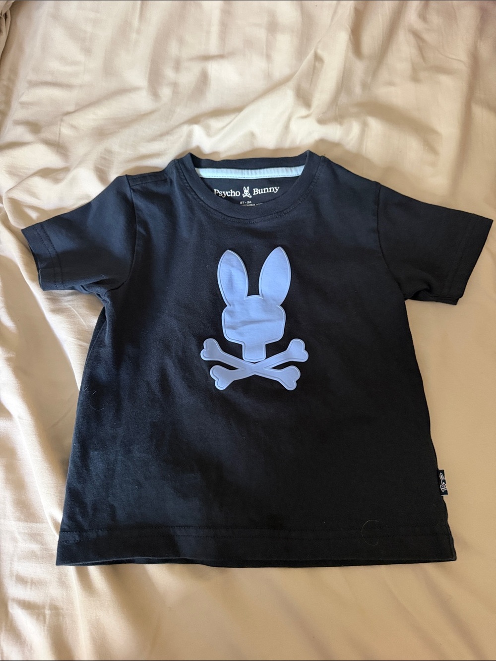 Psycho Bunny Black Kids Tee with Light Blue Logo